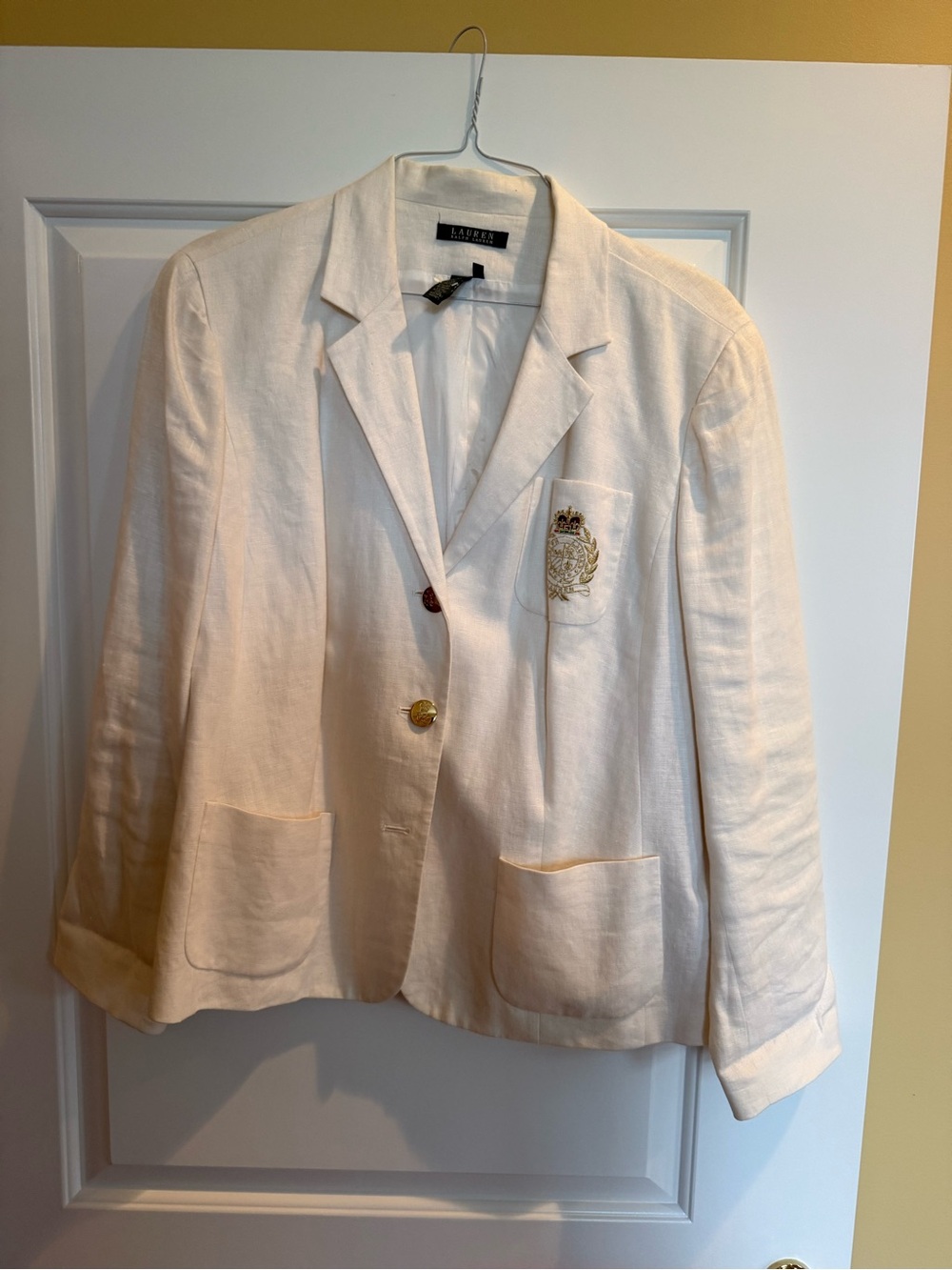 Ralph Lauren Cream Linen Blazer with Gold Crest Buttons